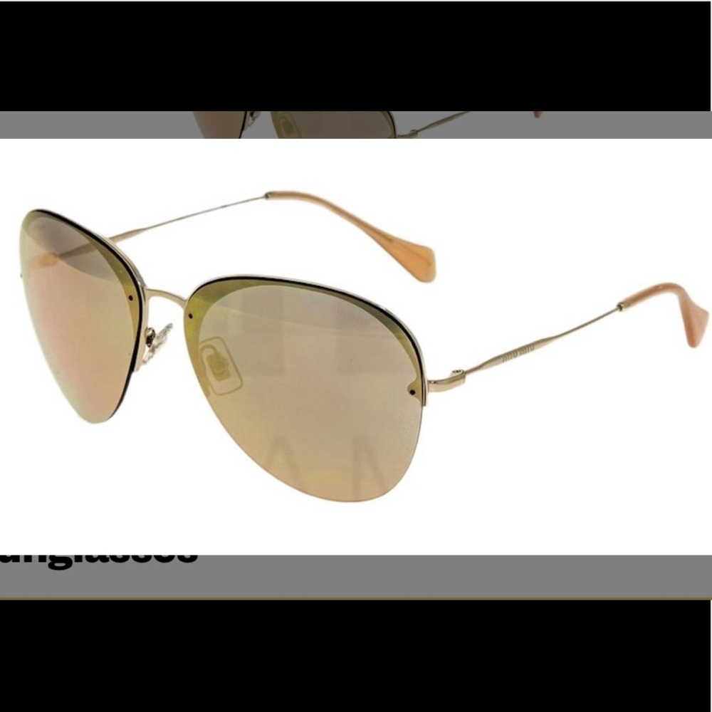 Miu Miu Pale Gold 53p Metal Aviator Frame Mirrored Rimless Mu53p Sunglasses